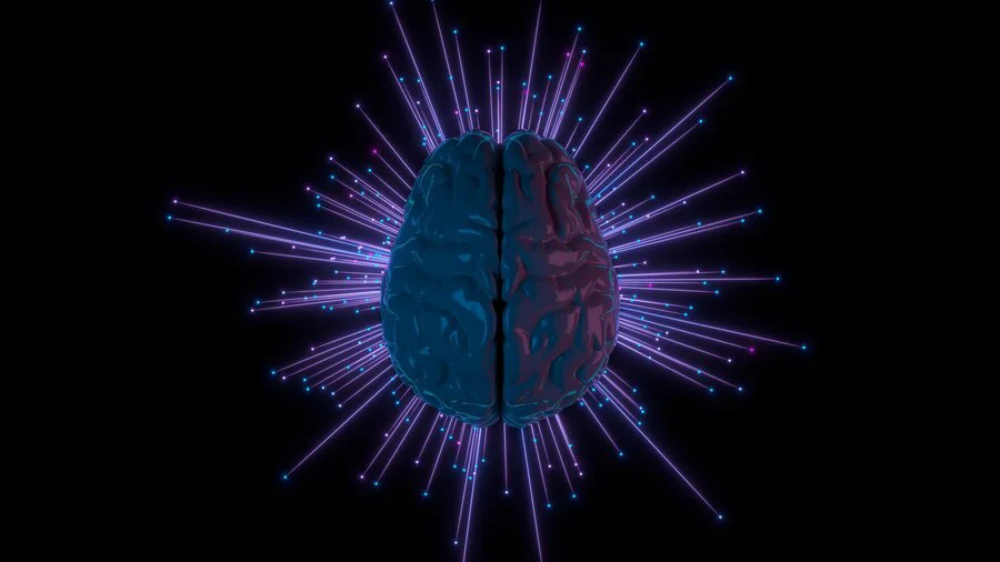 brain illustration with lights