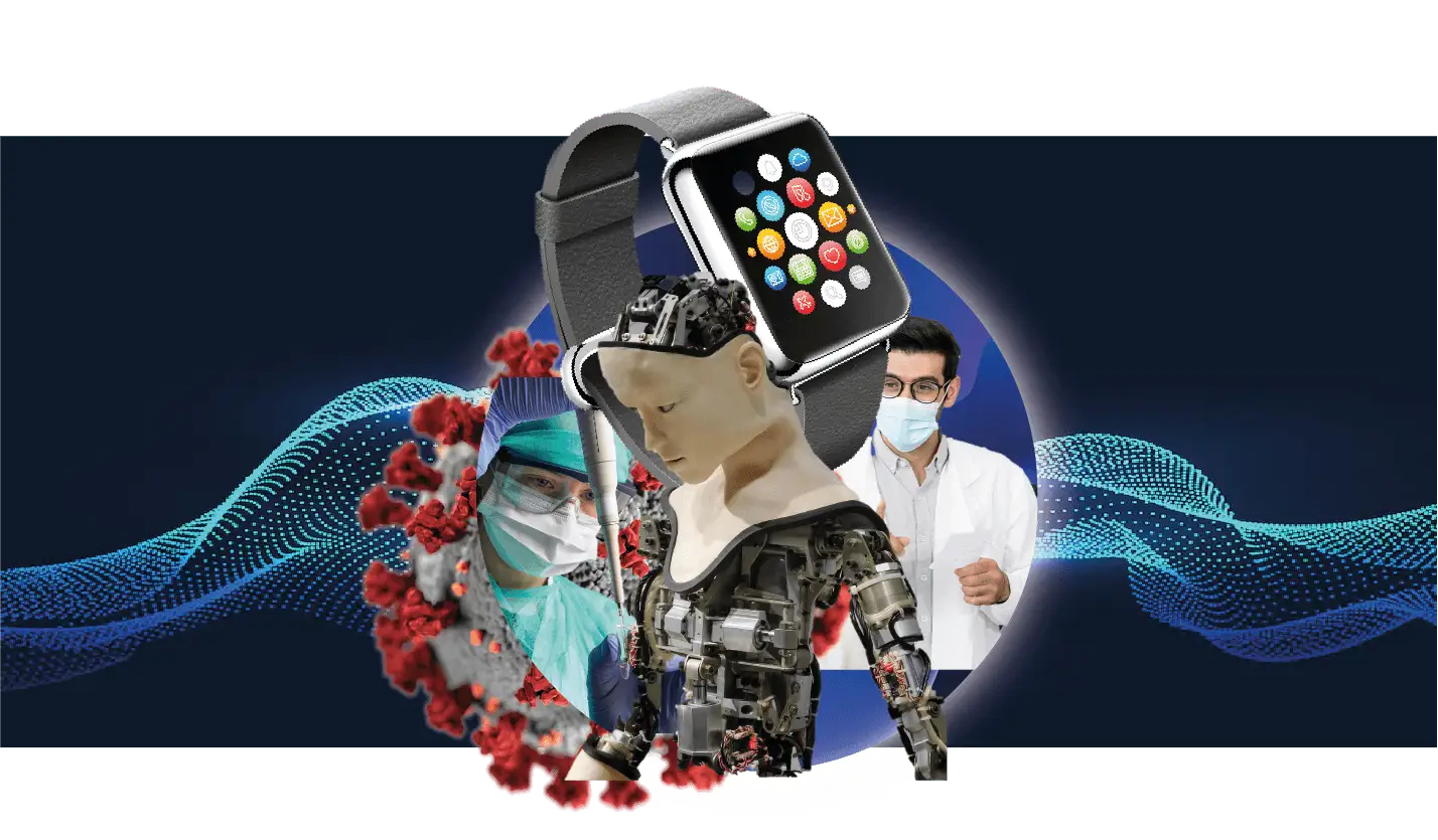 collage of health and technology items