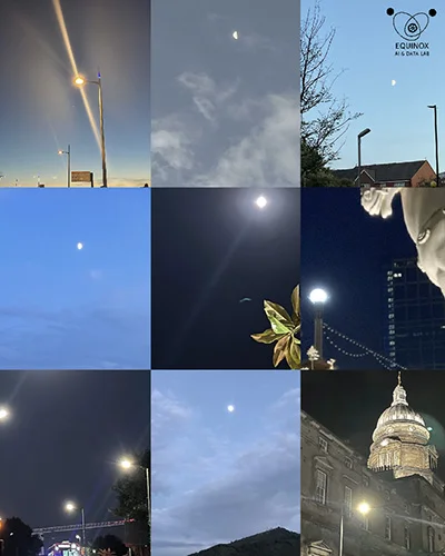 similar images of moon and street lights