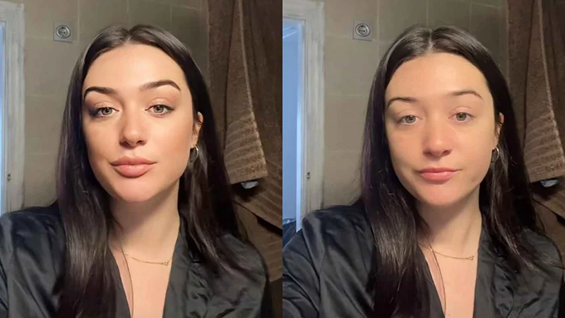 woman using blod glamour filter from tiktok