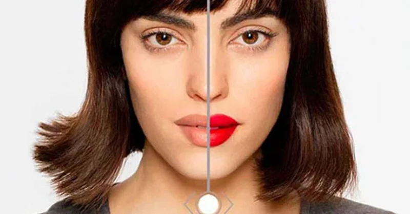 woman face using the loreal virtual makeup tester