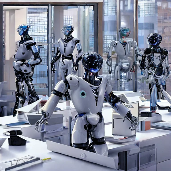 working robots in an office