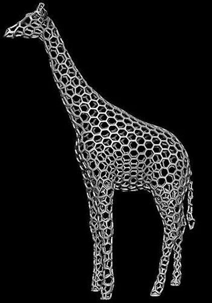 image of a giraffe in 3d with the voroni model