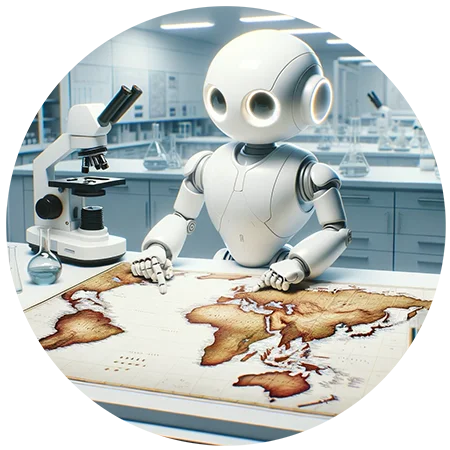 white robot reading a map ai game plan