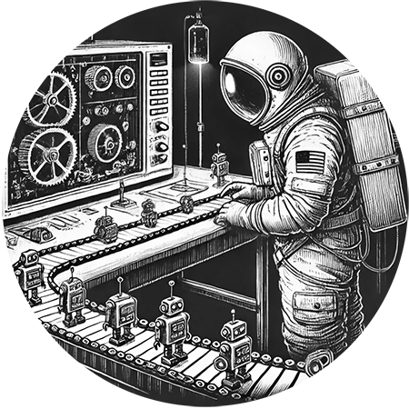 illustration of an astronaut looking at a conveyor belt