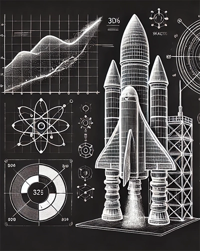 illustration of a rocket with data charts