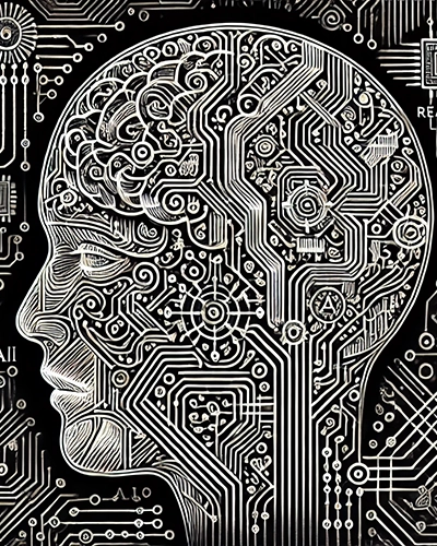 illustration of human head with circuits patterns