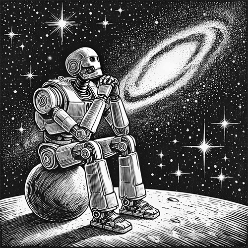 illustration of a robot looking to the space