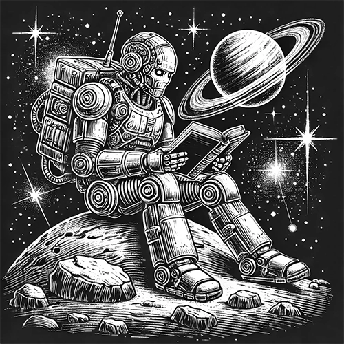 illustration of a robot reading in the space