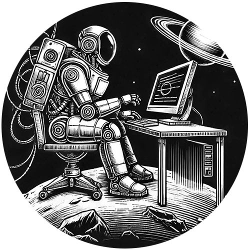 illustration of a robot working on a computer